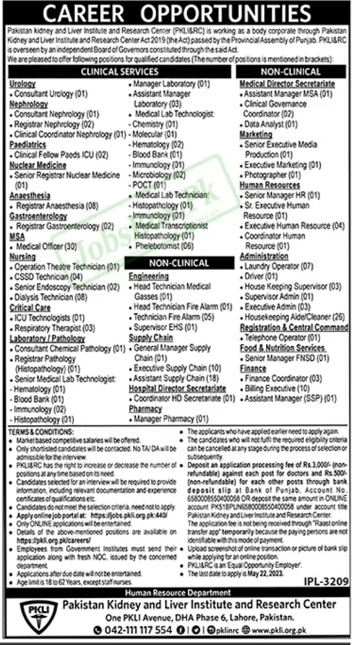Pakistan Kidney and Liver Institute PKLI Jobs 2023 – Submit Online Application