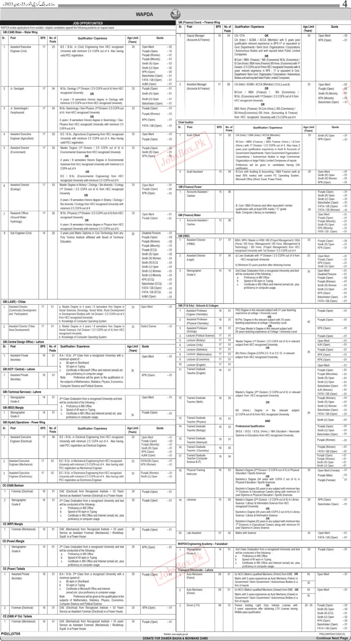 WAPDA Jobs 2023 Latest Opportunities – Online Form at www.wapda.gov.pk