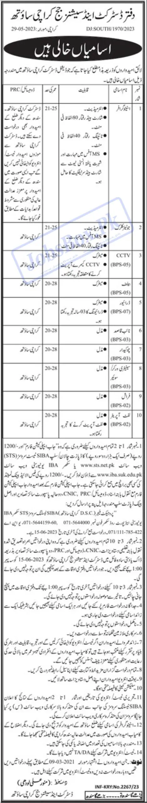 Latest District and Session Courts Karachi Jobs 2023