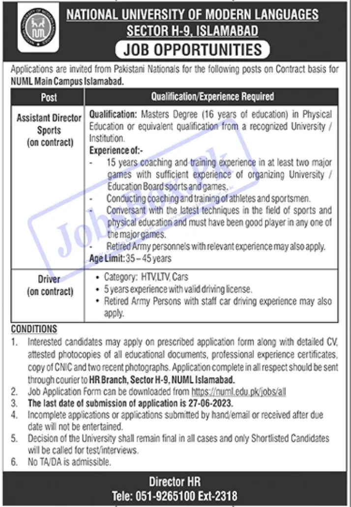 NUML Islamabad Jobs 2023