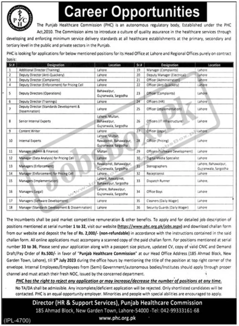 Punjab Healthcare Commission PHC jobs 2023