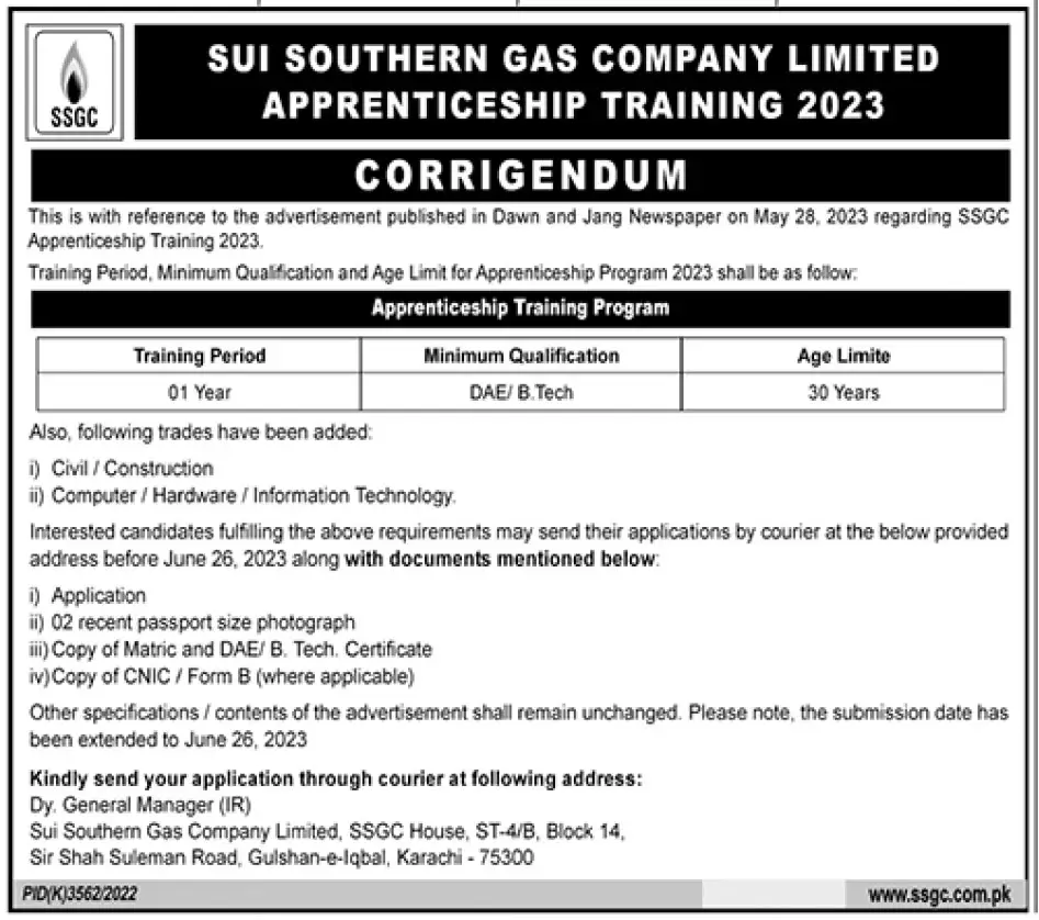 Sui Southern Gas Company SSGC Apprenticeship Jobs 2023