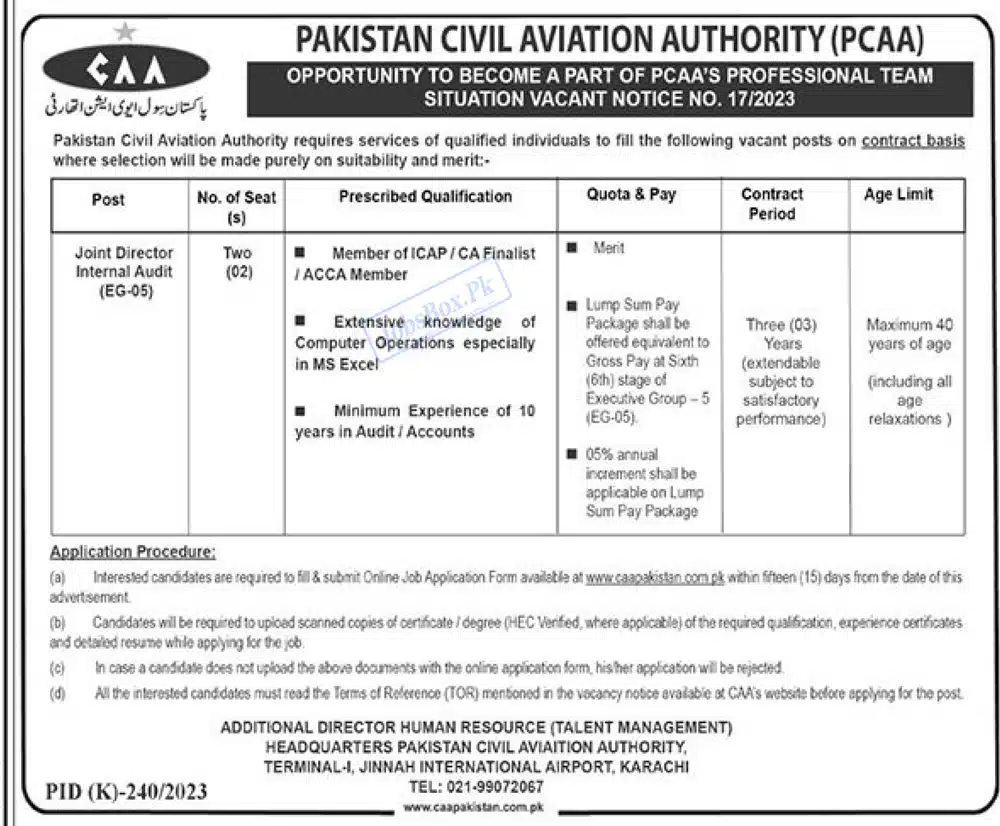 Pakistan Civil Aviation Authority PCAA Jobs 2023 – Current Opportunities