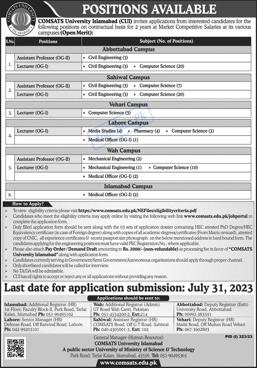COMSATS University Jobs 2023 Apply Online at www.comsats.edu.pk