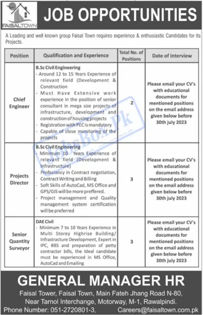 Faisal Town Private Limited Rawalpindi Jobs 2023