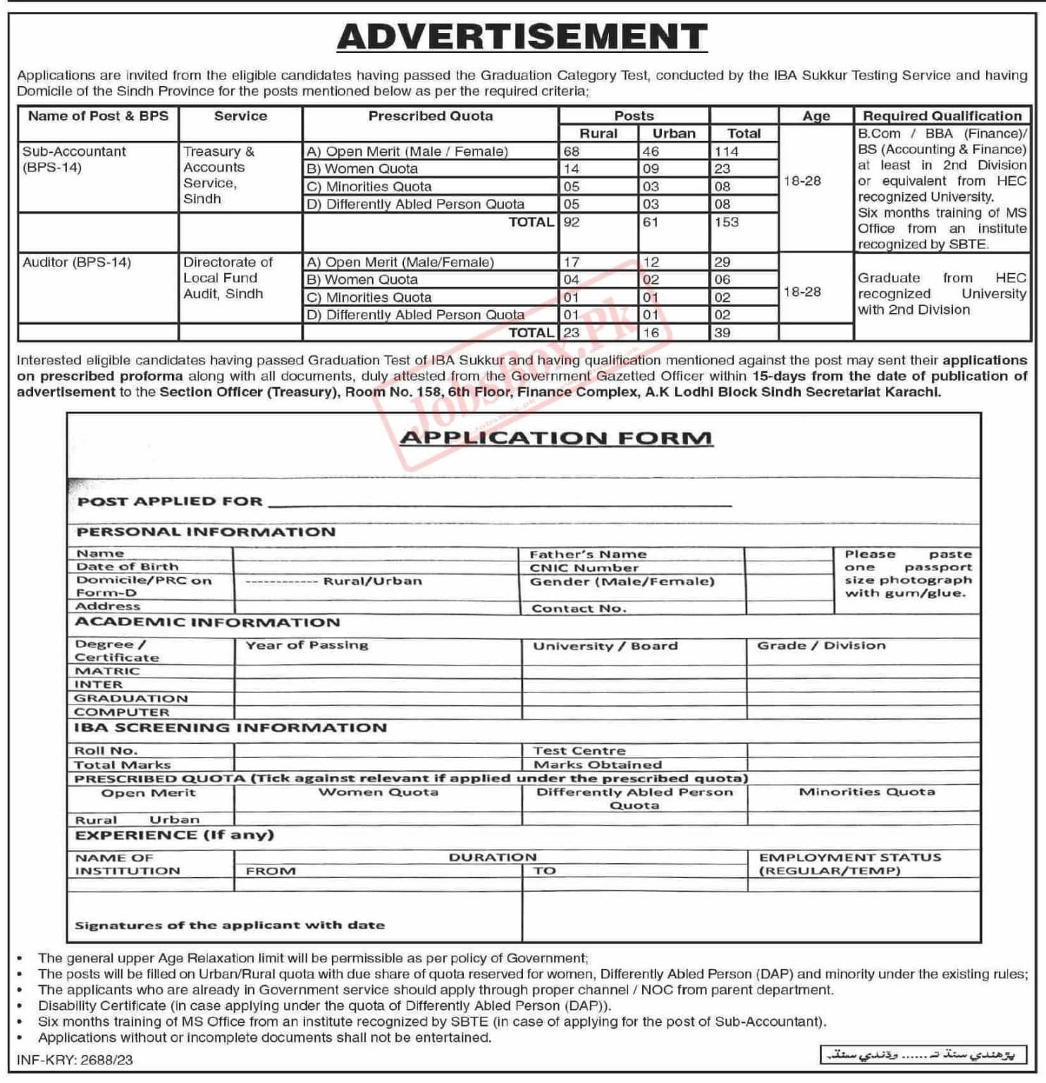 Finance Department Sindh Jobs 2023 – Employment Form