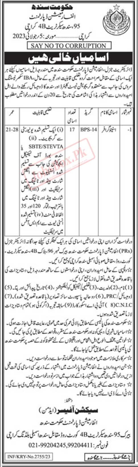 Information Department Sindh Jobs 2023