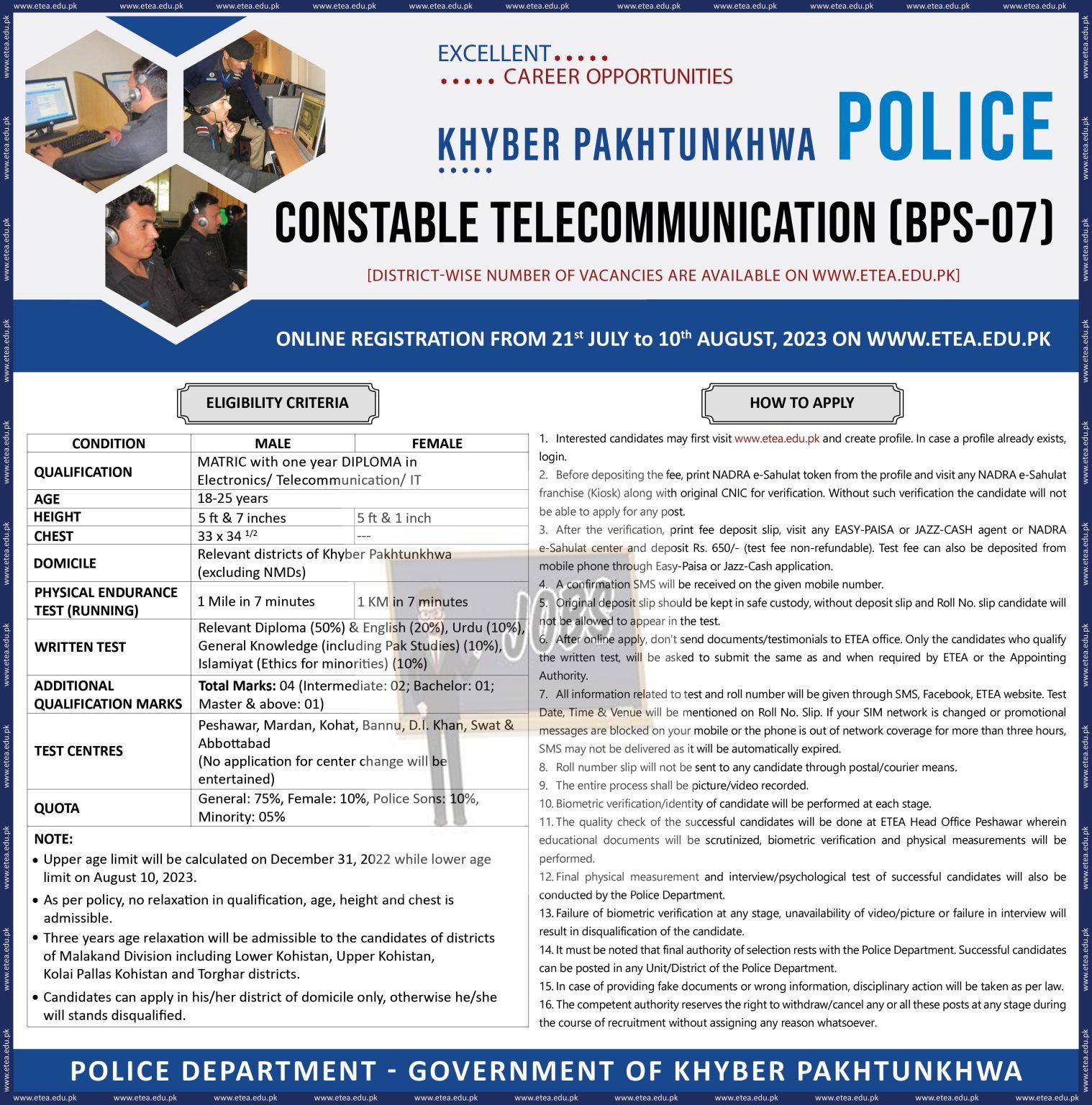 KPK Police Constable Telecommunication Jobs 2023