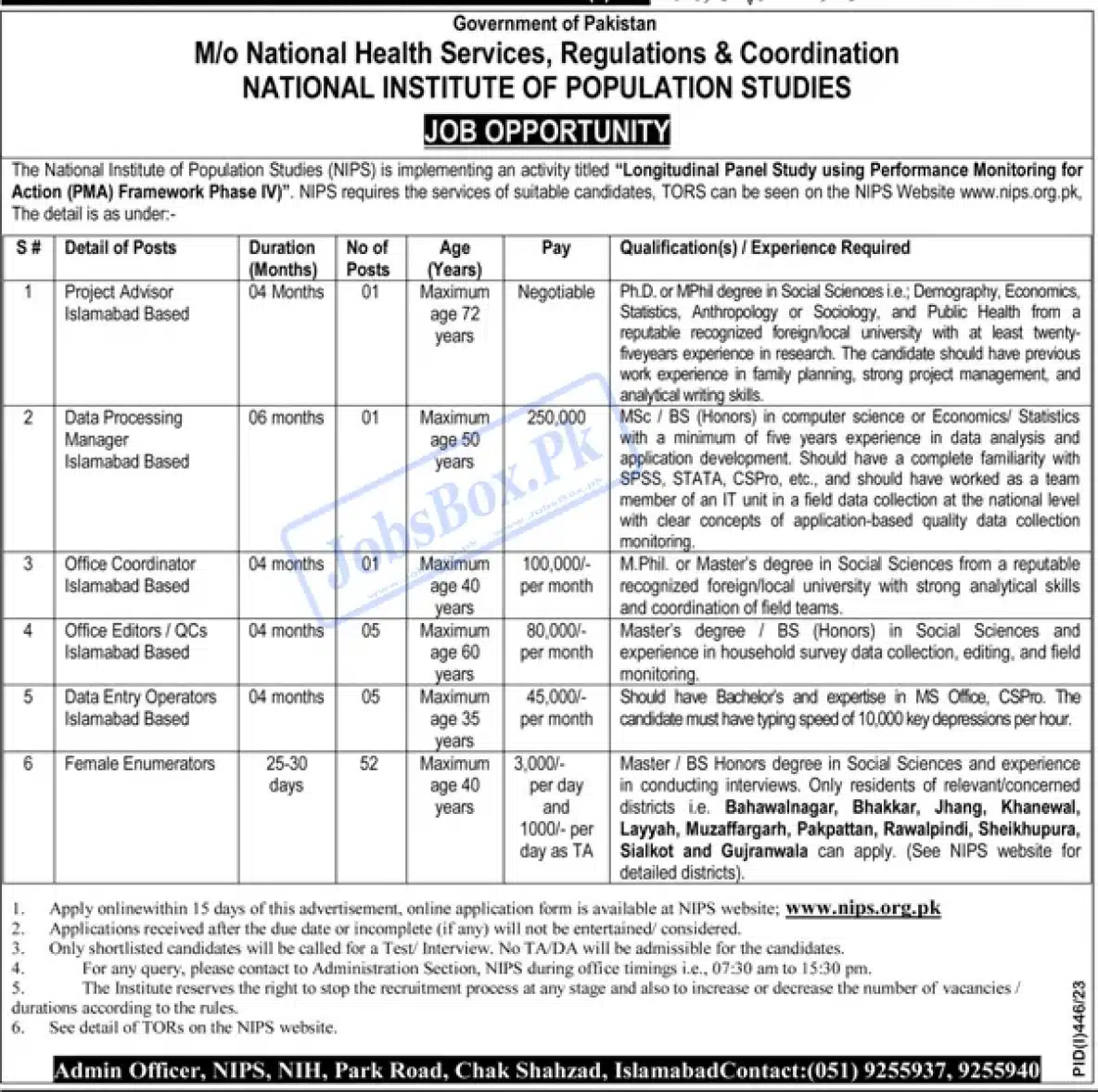 Ministry of National Health Services Jobs 2023 | Apply at www.nips.org.pk