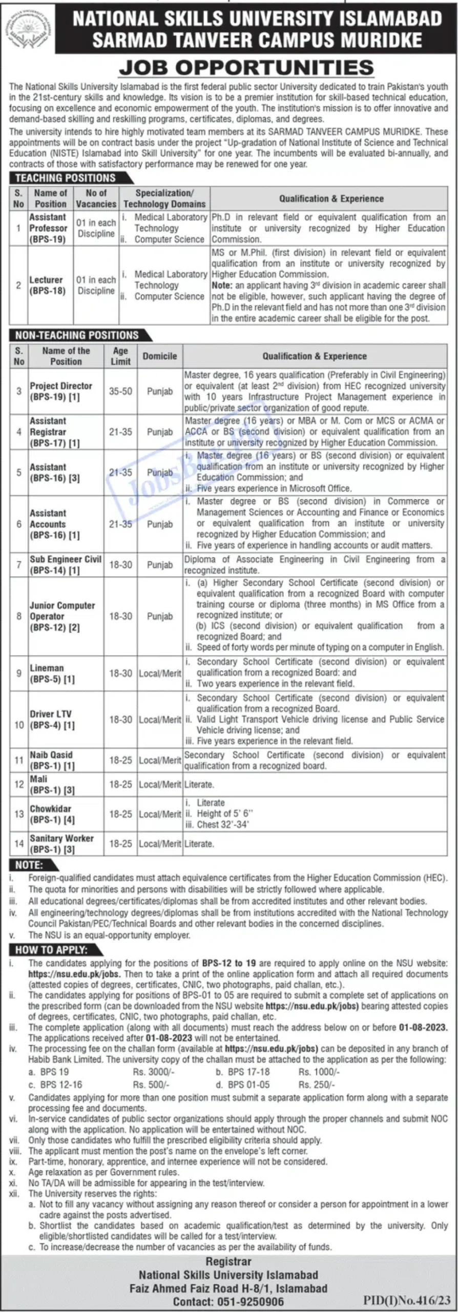 Latest NSU Jobs 2023 | National Skills University Islamabad Jobs