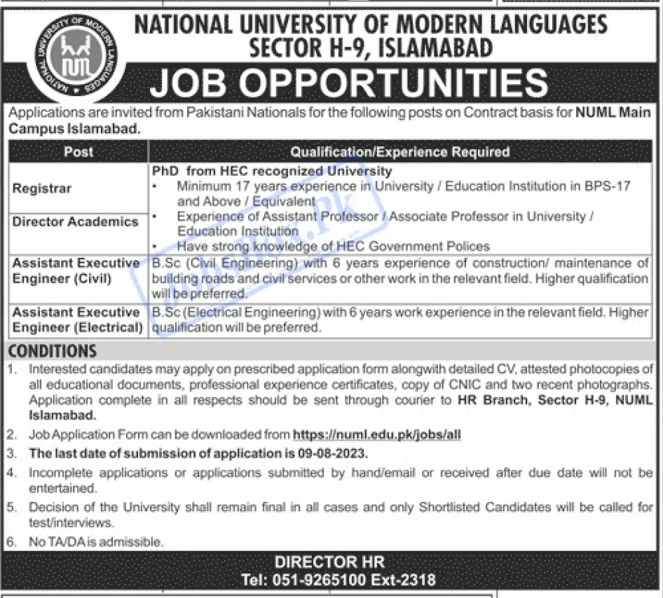 NUML Islamabad Jobs Opportunities 2023