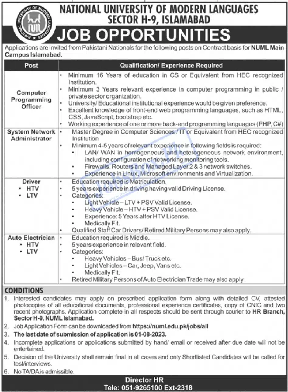 NUML Islamabad jobs