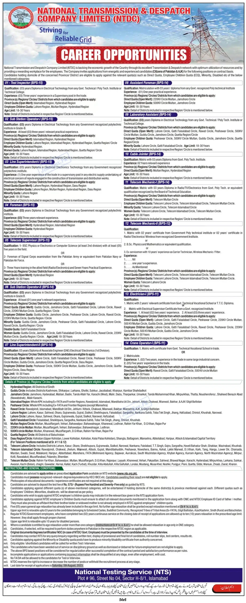 National Transmission and Despatch Company NTDC Jobs 2023