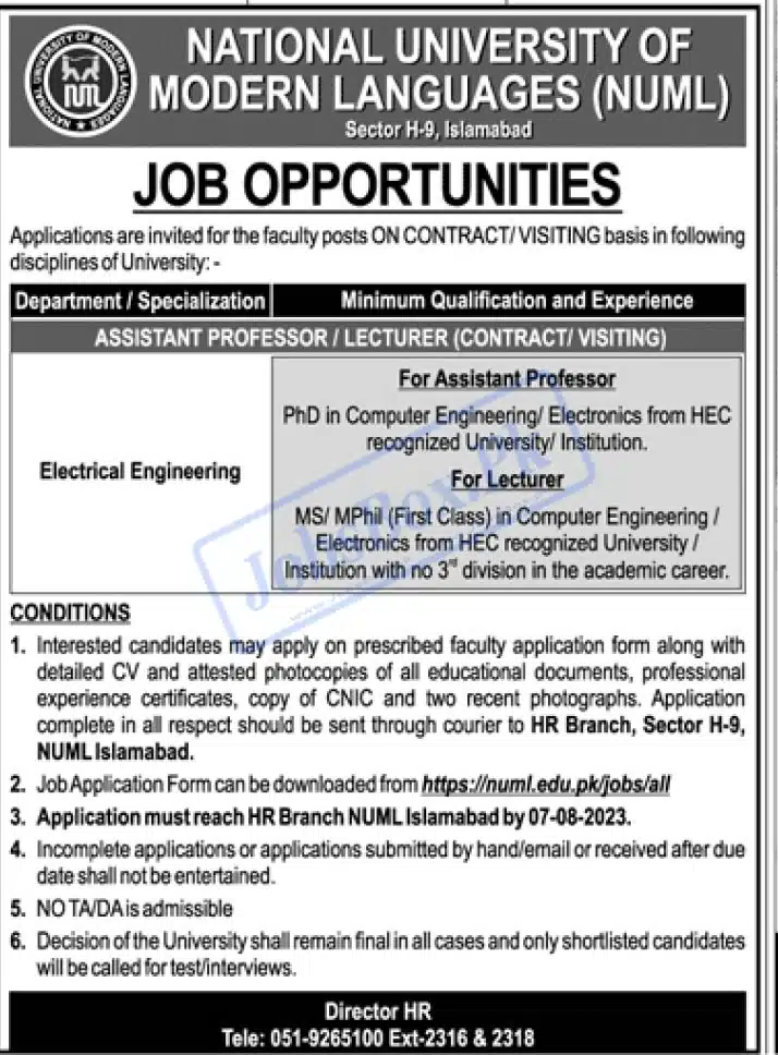 Latest NUML Islamabad Jobs Opportunities 2023 – Download Application Form