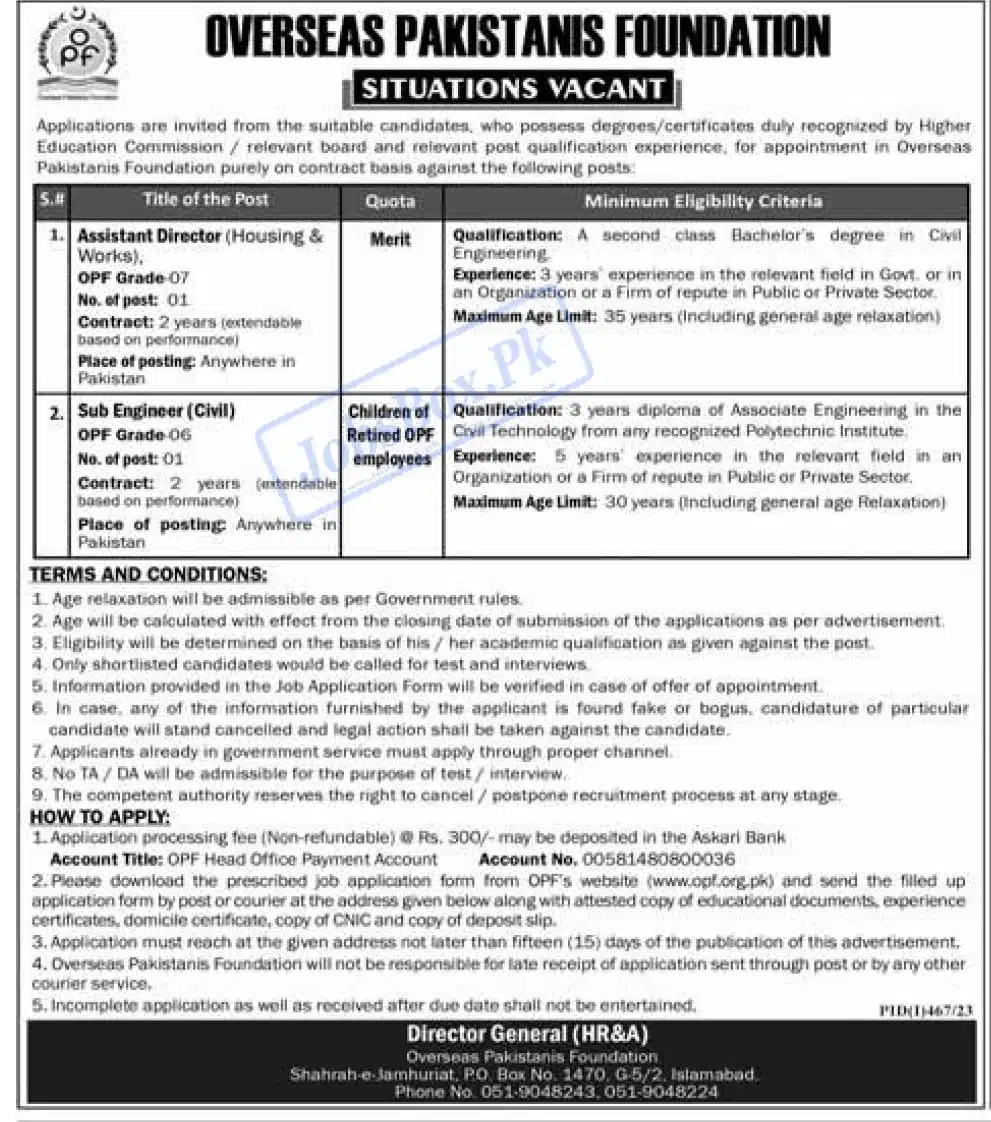 OPF Jobs 2023 – Overseas Pakistanis Foundation Jobs | Apply at www.opf.org.pk