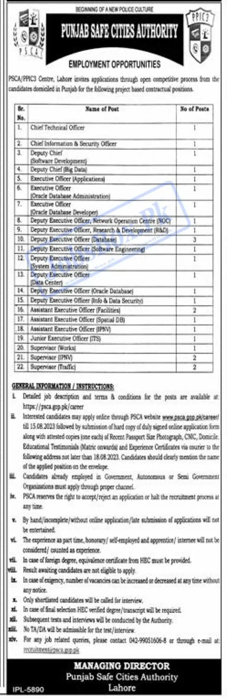 Latest PSCA Jobs Opportunities | Punjab Safe City Authority Jobs