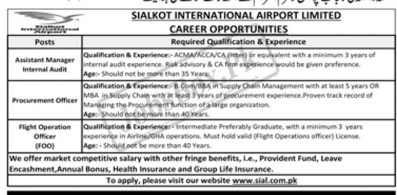Sialkot International Airport Limited SIAL jobs 2023