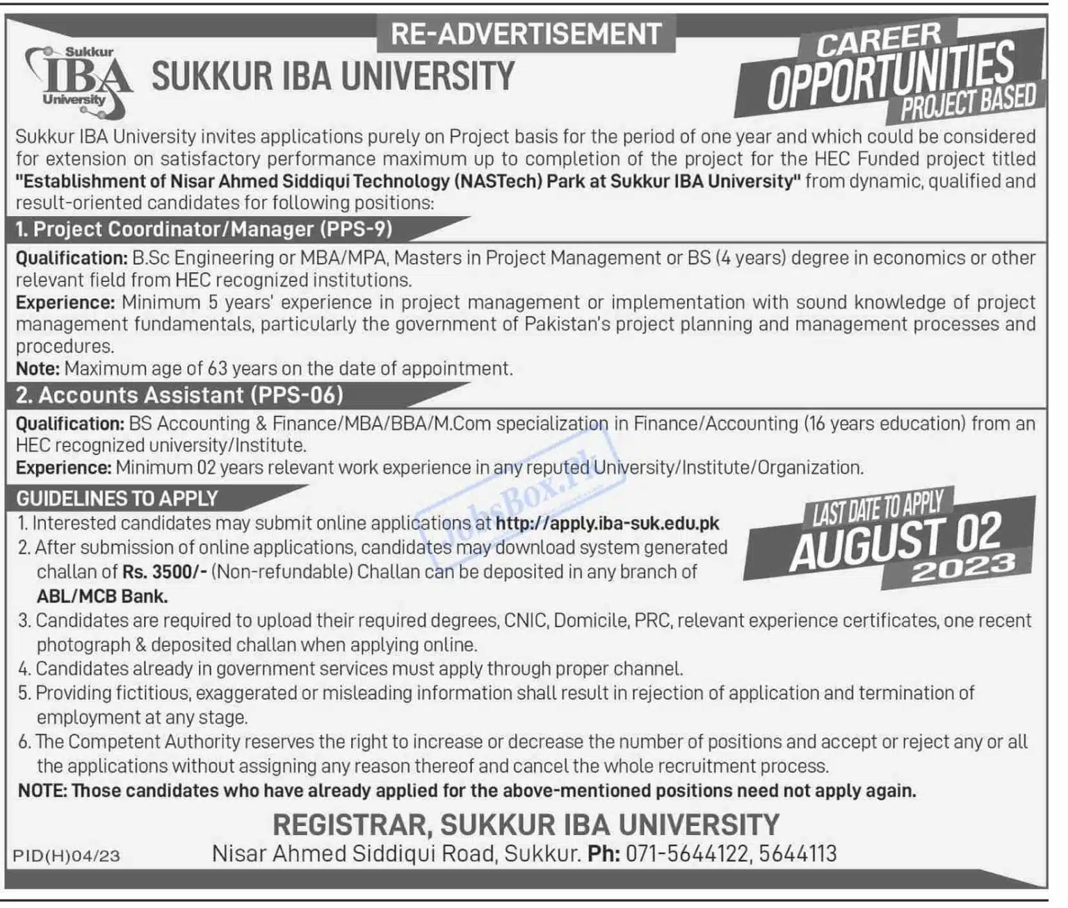 Sukkur IBA University Jobs 2023 – Submit Online Application