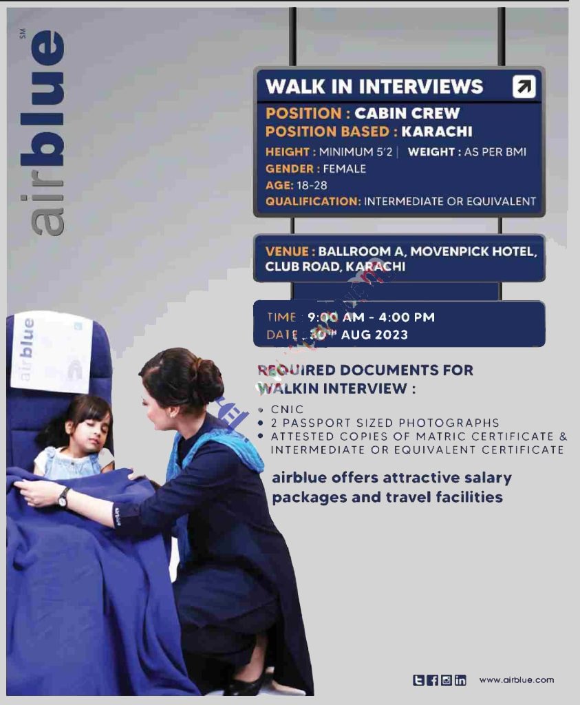 Air Blue Jobs 2023 for Cabin Crew – Current Advertisement