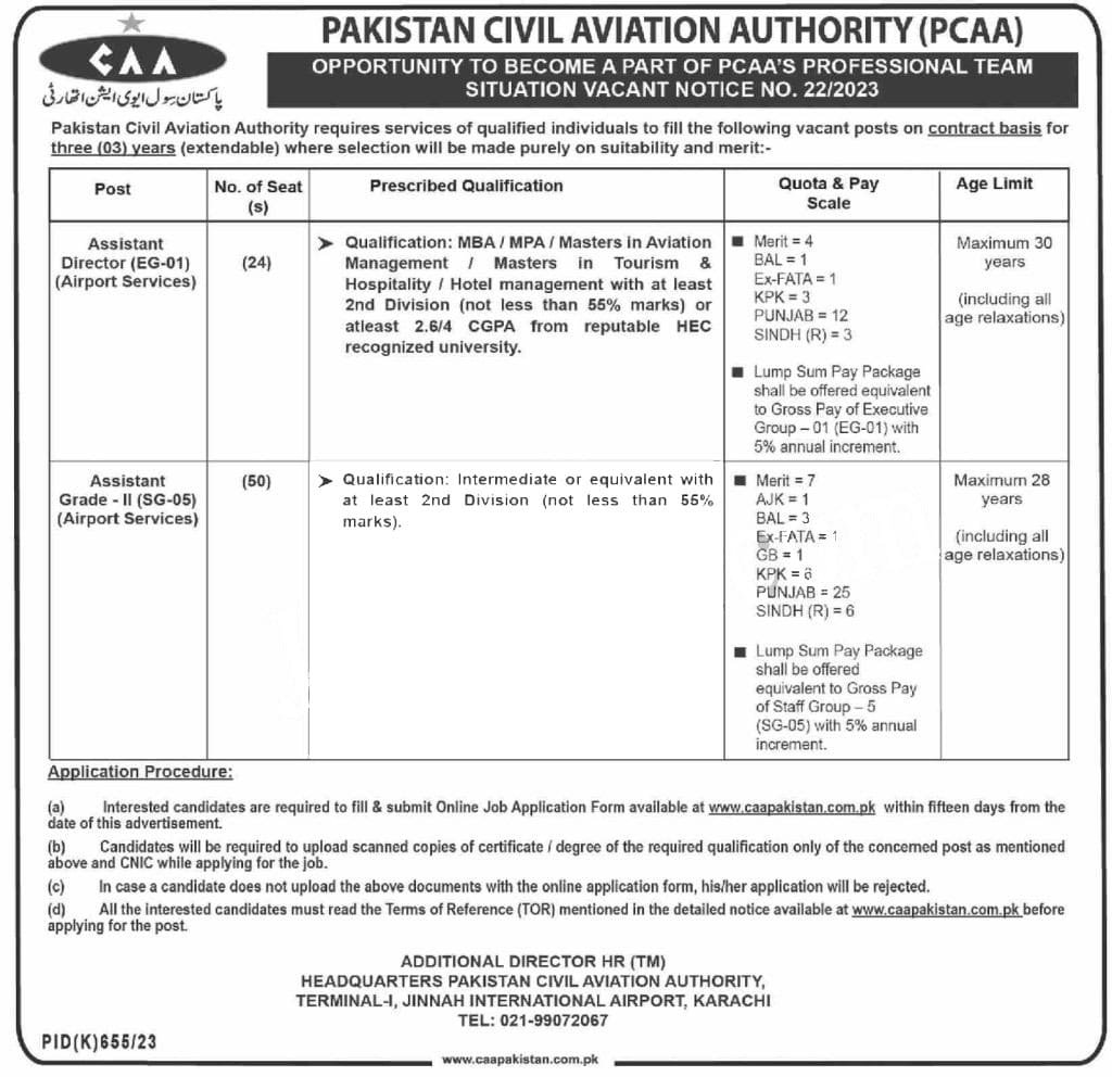 Civil Aviation Authority Pakistan jobs 2023