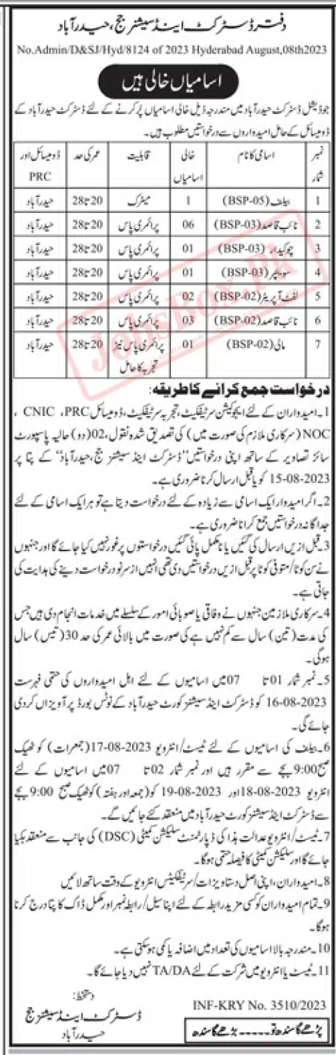 District and Session Courts Hyderabad Jobs 2023