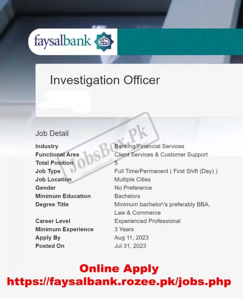 Faysal Bank Jobs 2023 for Male and Female | www.faysalbank.com