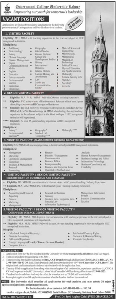 GC University Lahore Jobs 2023 | www.gcu.edu.pk 