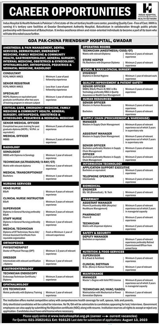 Indus Hospital and Health Network Jobs 2023 