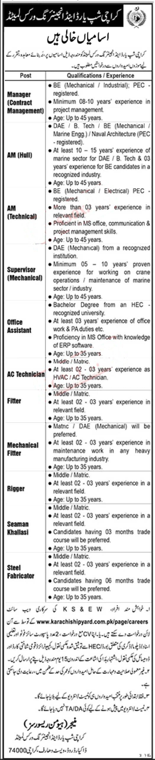 KSEW Jobs 2023 | Karachi Shipyard and Engineering Works Recruitment