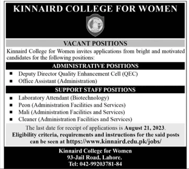 Kinnaird College for Women Jobs 2023