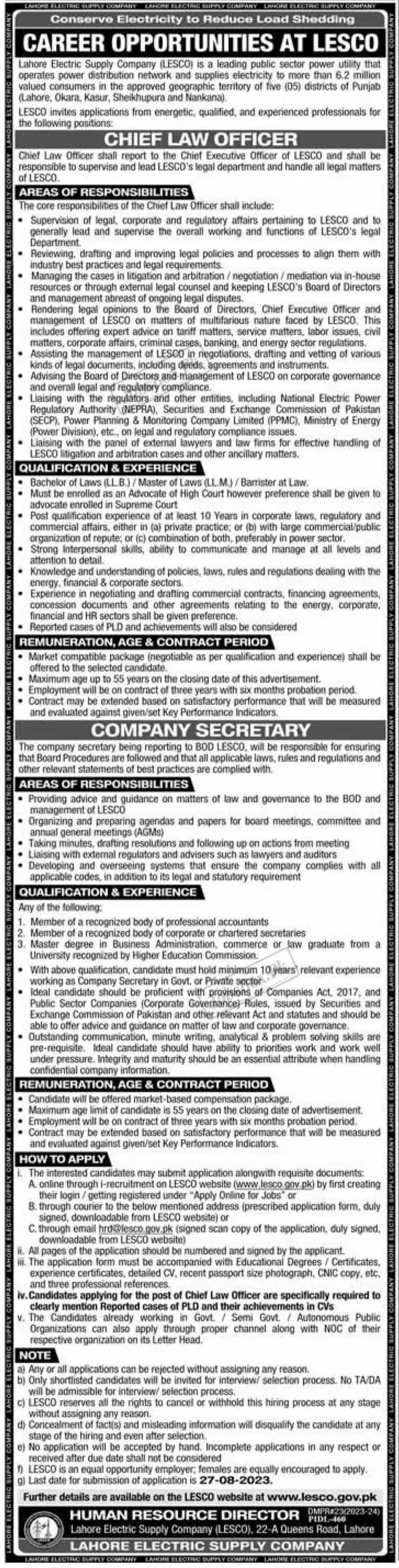 Latest LESCO Jobs 2023 | Lahore Electric Supply Company Jobs