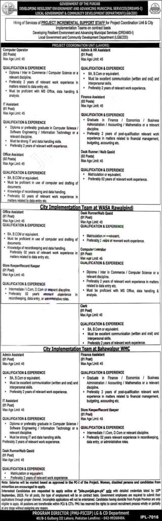 Local Government and Community Development Department Punjab Jobs 2023