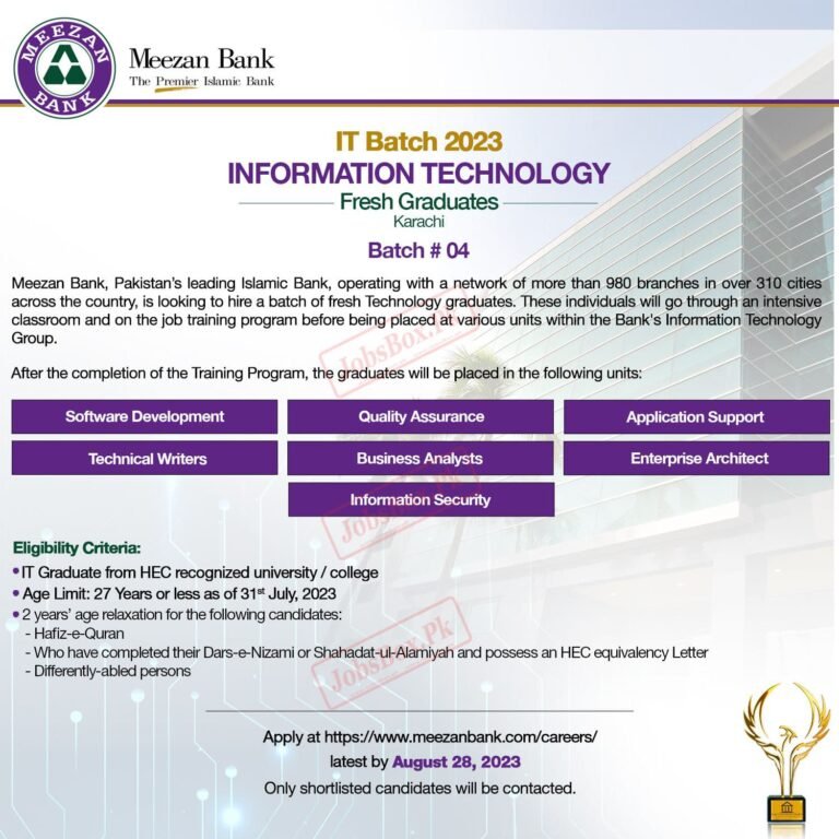 Meezan Bank jobs 2023 – Online Apply | IT Batch No. 04 for Fresh Graduates