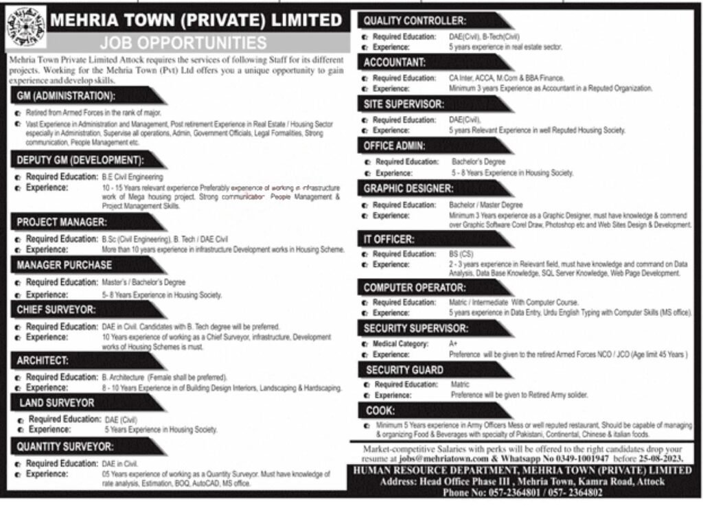 Mehria Town Private Limited Jobs 
