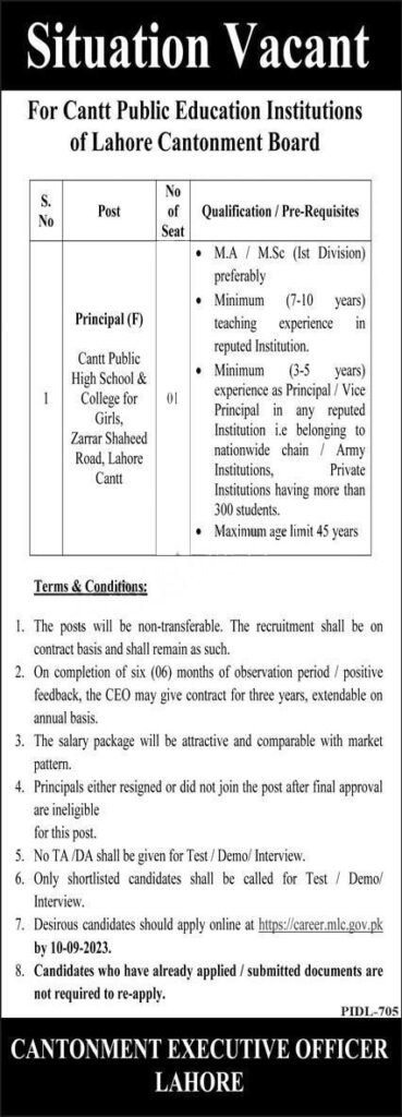 Military Lands and Cantonments Department Jobs August 2023