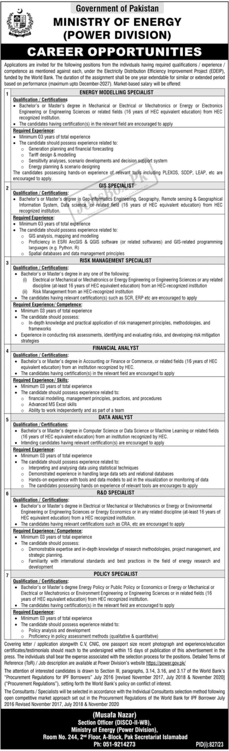 Ministry of Energy Jobs 2023| Power Division www.power.gov.pk