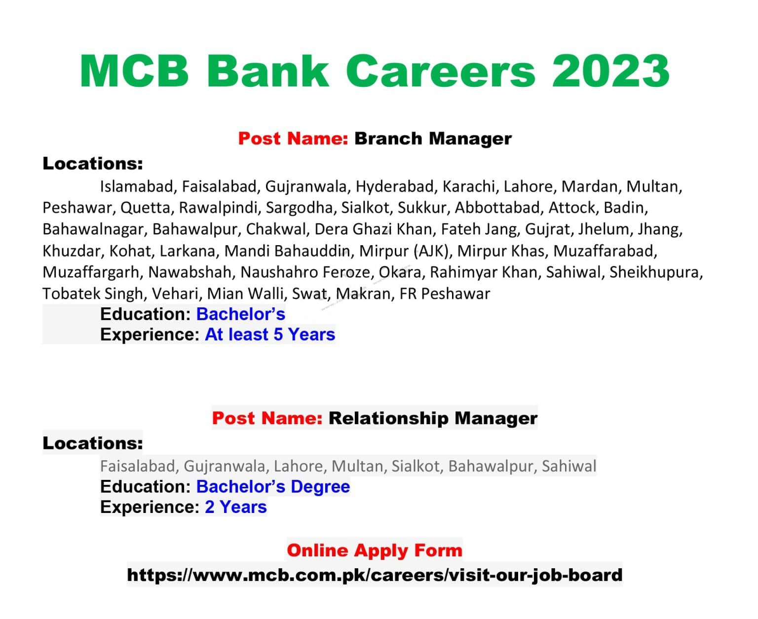 Muslim Commercial Bank MCB jobs 2023