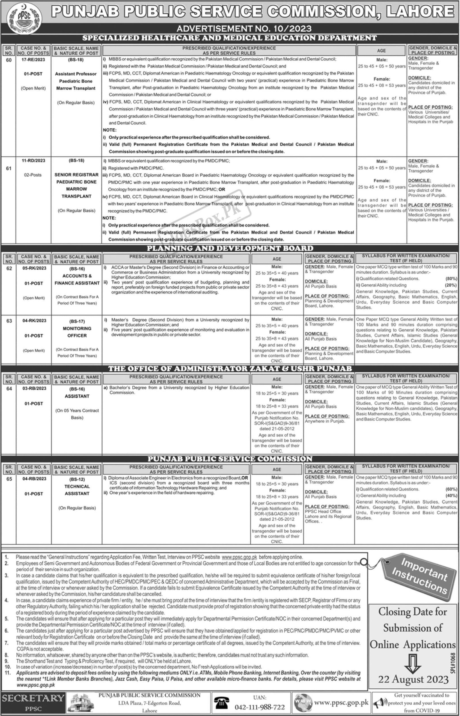 Today Jobs Vacancies in PPSC 2023 | PPSC Advertisement No. 10 Apply at www.ppsc.gop.pk