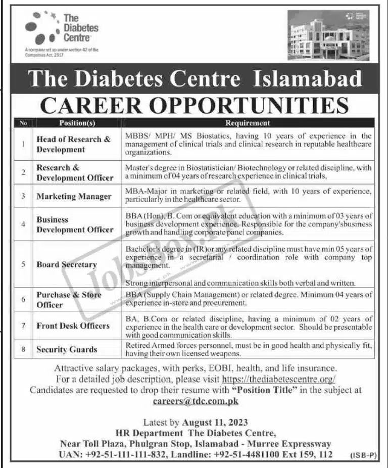 The Diabetes Centre Islamabad Jobs 2023