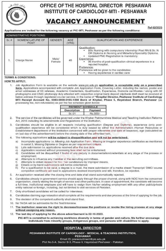 Peshawar Institute of Cardiology Jobs September 2023
