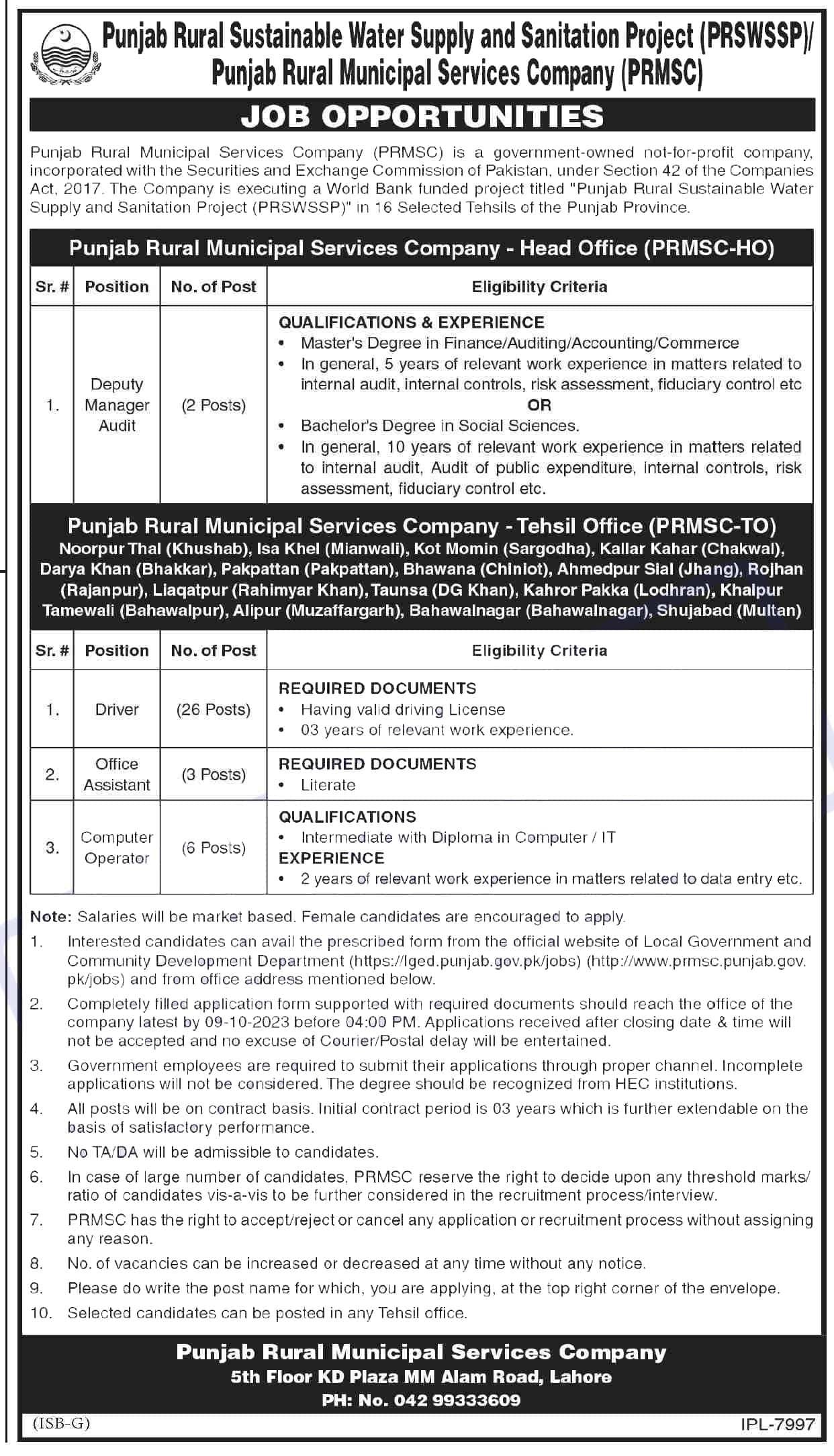 Punjab Rural Municipal Services Company PRMSC jobs 2023