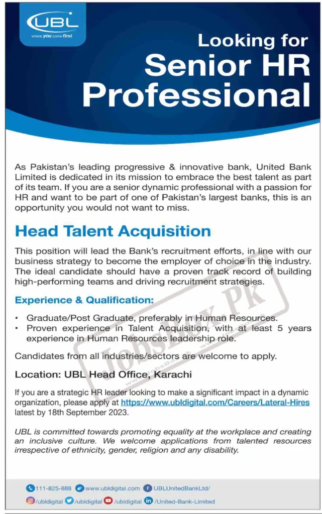 United Bank Limited UBL Jobs 2023 Online Apply | UBL Careers