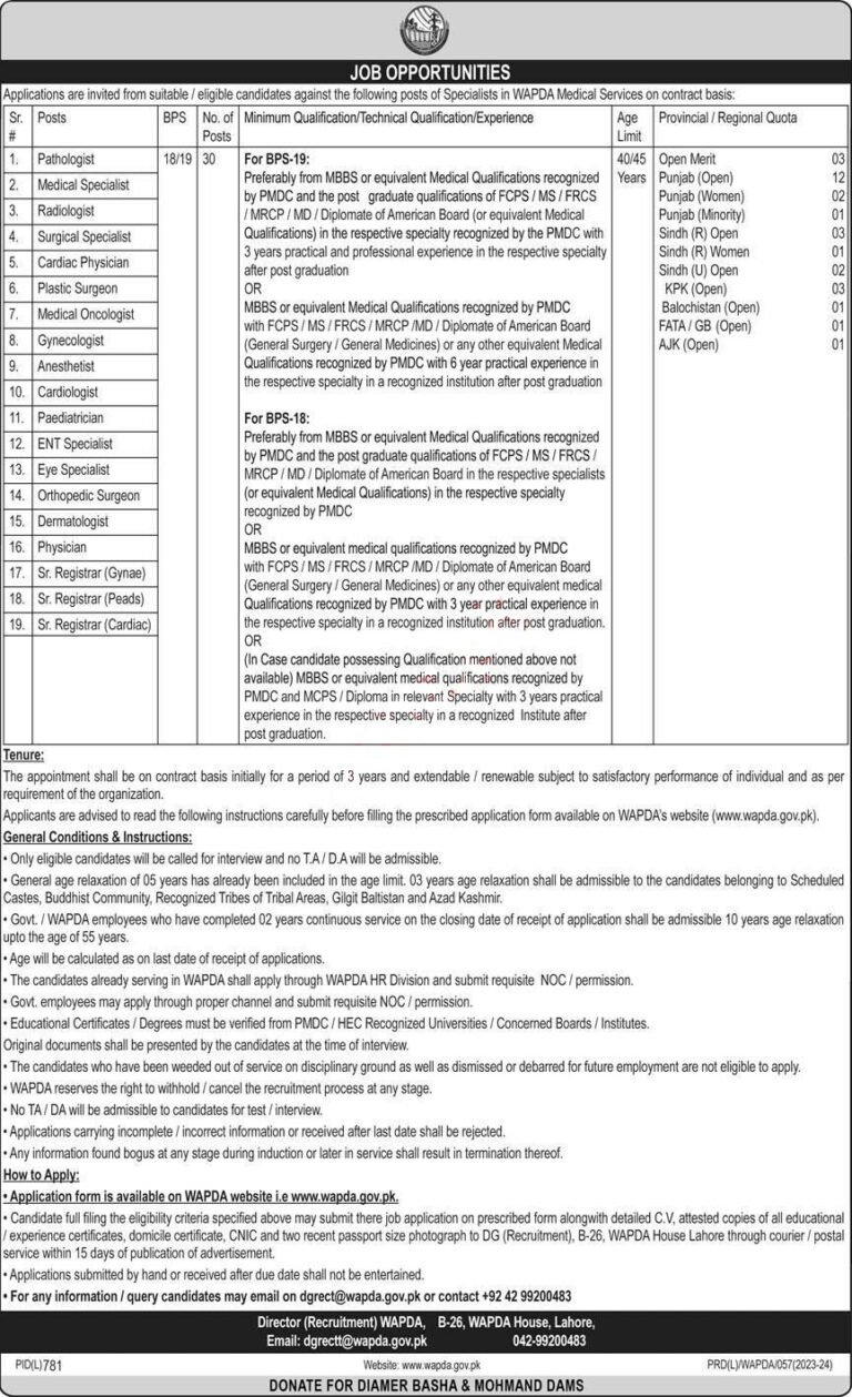 WAPDA Medical Services Lahore jobs 2023 min