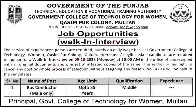 Govt College of Technology jobs
