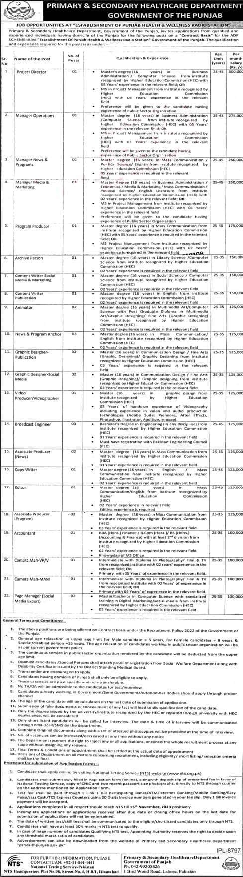 Latest Primary and Secondary Healthcare Department Punjab Jobs 2023 Advertisement