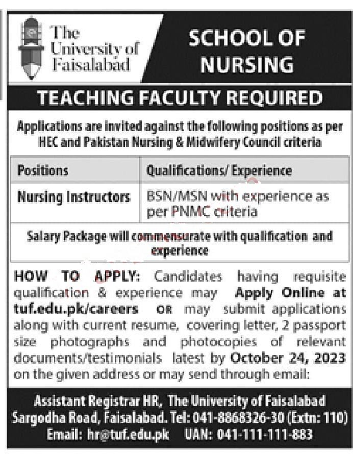 The University of Faisalabad Jobs 2023 Advertisement