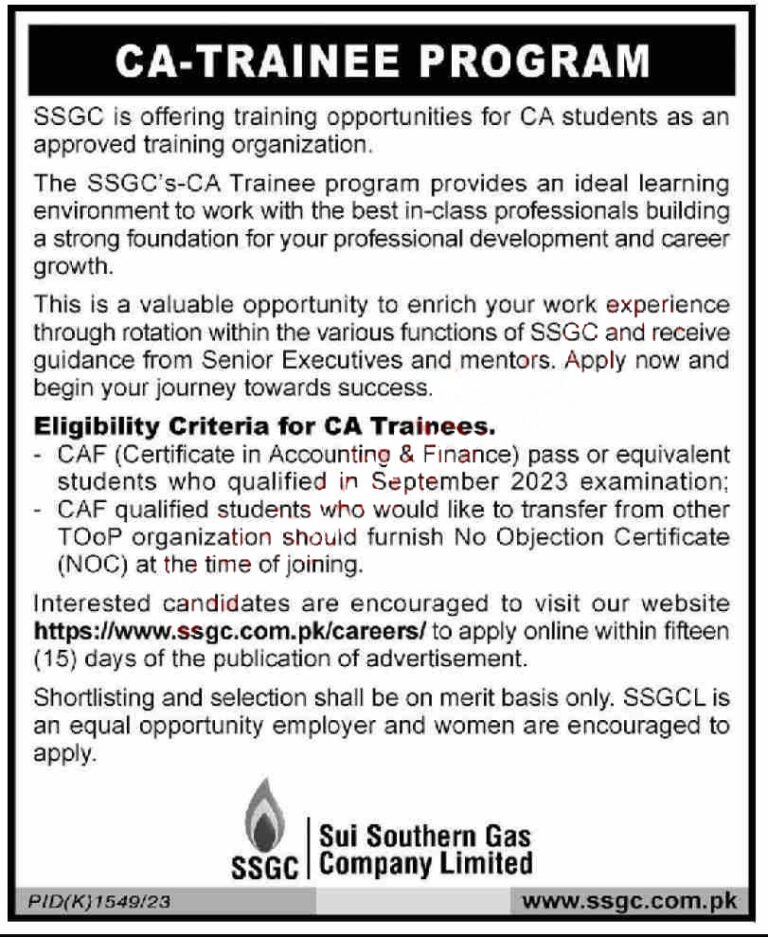 Sui Southern Gas Company Limited Trainee Program 2023