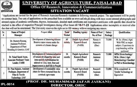 University of Agriculture Faisalabad Jobs 2023 