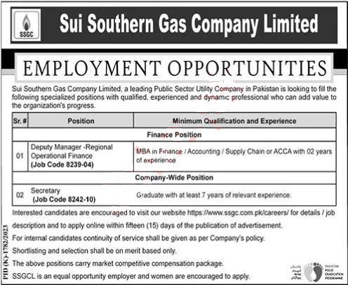 Sui Southern Gas Company Limited jobs