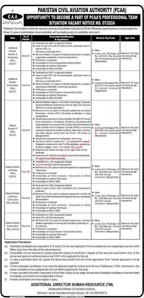 Pakistan Civil Aviation Authority PCAA jobs 2024 Advertisement